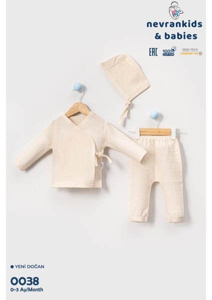 Unisex Müslin Kumaş Bi Organik %100 Pamuk 3 Parça Takım