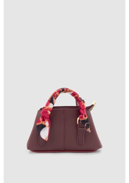 Coris Fularlı Saplı Mini Boy Çapraz Askılı El Çantası Bordo