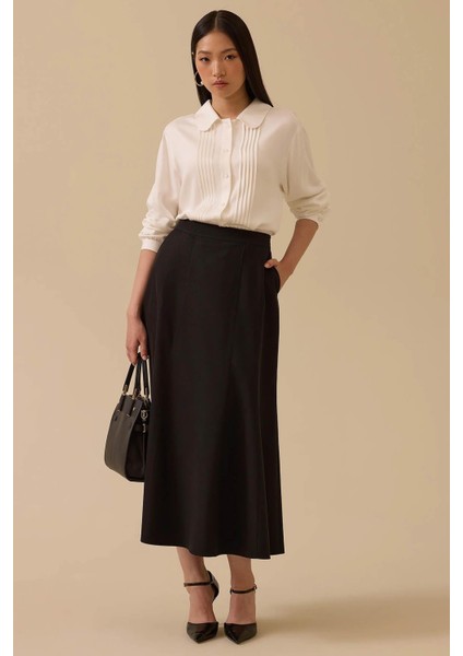 Cepli Midi Kloş Etek 10002521611003 Siyah