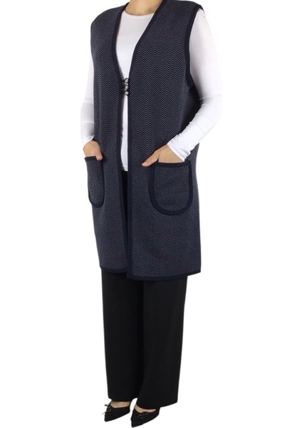 Kadın Desenli Üç Düğmeli Kalın Kışlık Yelek modelleri