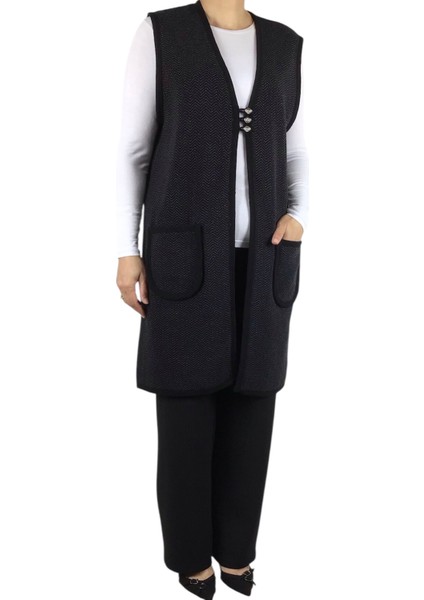 Kadın Desenli Üç Düğmeli Kalın Kışlık Yelek