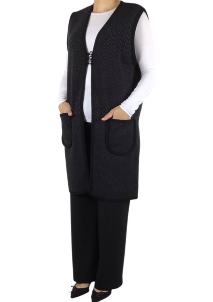 Kadın Desenli Üç Düğmeli Kalın Kışlık Yelek modelleri