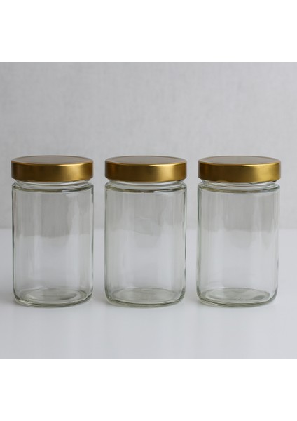 720 ml Derin Cam Kavanoz 3’lü Set – Gold Metal Kapaklı, Sızdırmaz ve Sağlam