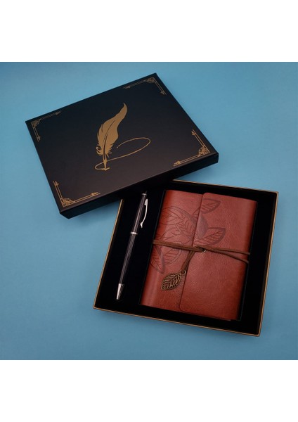 Kutulu Deri Defter ve Tükenmez Kalem