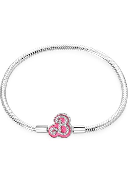 Barbie Serisi Pembe B Klipsli Gümüş Bileklik