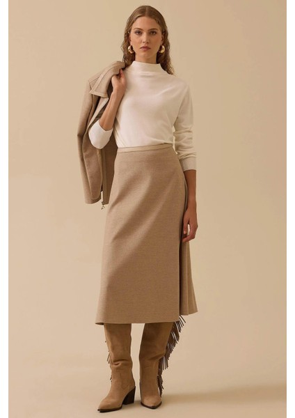 Suni Deri Biyeli Midi Etek 10002521610010 Vizon