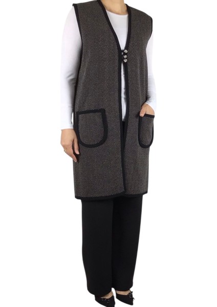 Kadın Desenli Üç Düğmeli Kalın Kışlık Yelek fiyatları