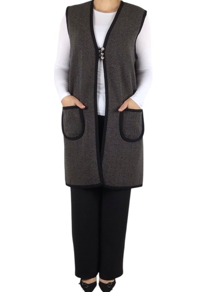 Kadın Desenli Üç Düğmeli Kalın Kışlık Yelek modelleri