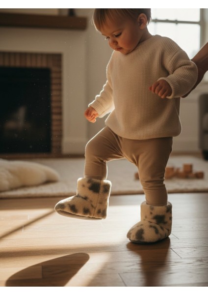 Çocuk ve Bebek Wellsoft Ev Botu, Inek Desenli Panduf, Kışlık Peluş Patik Bot modelleri