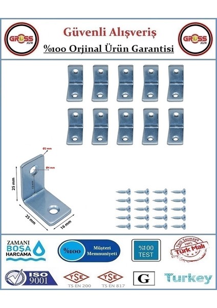 Masa Gönye - 15X25X25 Mobilya Bağlantı L Köşebenti - 10 Adet