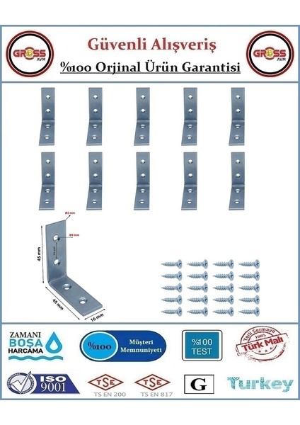 Masa Gönye - 15X45X45 Mobilya Bağlantı L Köşebenti - 10 Adet