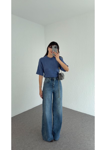 Kesik Paça Mavi Palazzo Jean