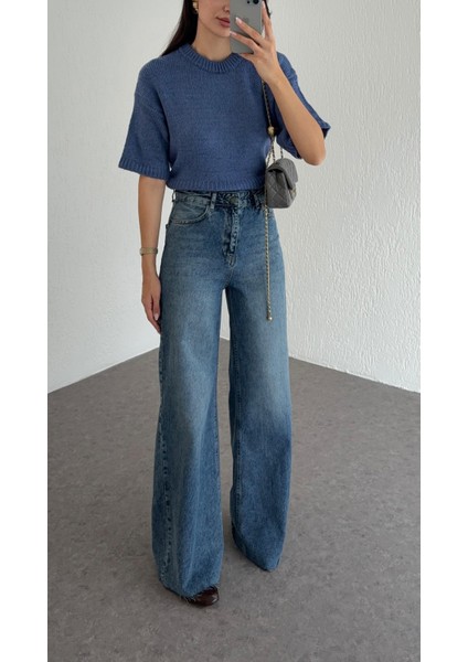 Kesik Paça Mavi Palazzo Jean modelleri