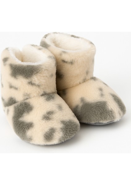 Çocuk ve Bebek Wellsoft Ev Botu, Inek Desenli Panduf, Kışlık Peluş Patik Bot