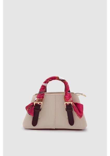 Coris Fularlı Saplı Mini Boy Çapraz Askılı El Çantası Krem-Bordo