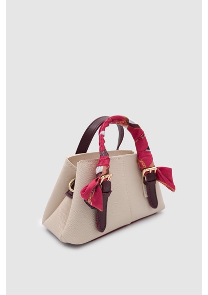 Coris Fularlı Saplı Mini Boy Çapraz Askılı El Çantası Krem-Bordo fiyatları