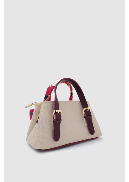 Coris Fularlı Saplı Mini Boy Çapraz Askılı El Çantası Krem-Bordo fırsatları