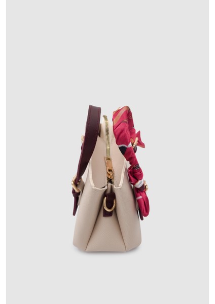 Coris Fularlı Saplı Mini Boy Çapraz Askılı El Çantası Krem-Bordo indirimleri