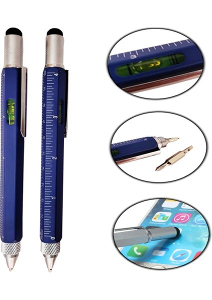 Cetvelli Tornavidali Su Terazili Dokunmatik Mimar Kalemi Mavi