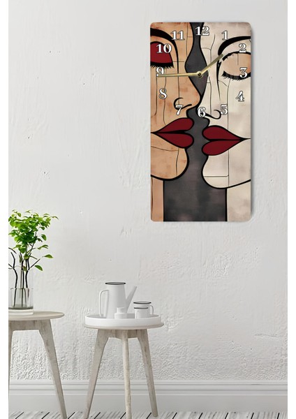 Soyut Yüz Tasarımlı Mdf Dikdörtgen Duvar Saati 30X60 cm | Sessiz Mekanizma Uv Baskılı – USD118