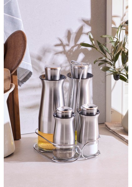 Inox 4'lü Standlı Yağlık-Sirkelik Takımı