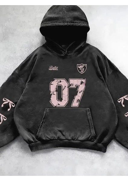 Yıkamalı 07 Retro Baskılı Vintage Kapüşonlu Sweatshirt fırsatları