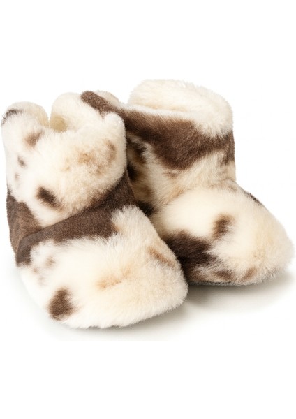 Çocuk ve Bebek Wellsoft Ev Botu, Inek Desenli Panduf, Kışlık Peluş Patik Bot