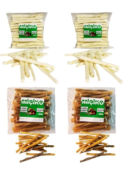 4 x 50LI Naturel ve Beyaz Burgu Ödül Çubuğu ve Çiğneme Kemiği 8-10CM modelleri