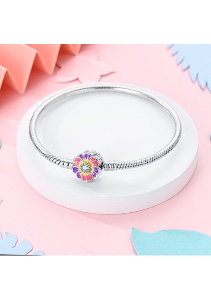 Pembe Mor Menekşe Gümüş Bileklik