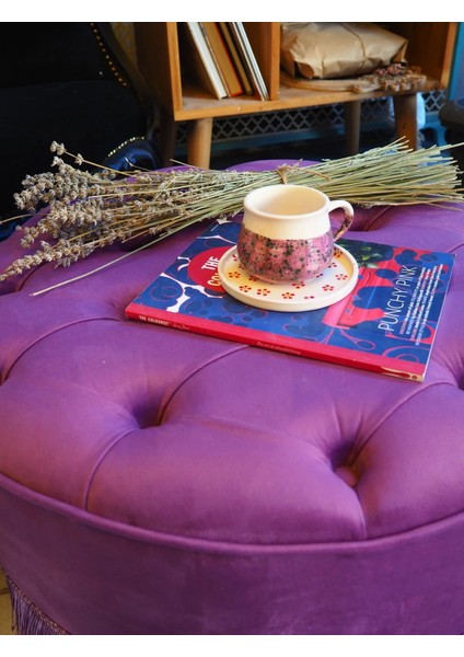 Mor Rengi Kapitoneli 70*40 cm Dekoratif Püsküllü Vintage Puf fiyatları