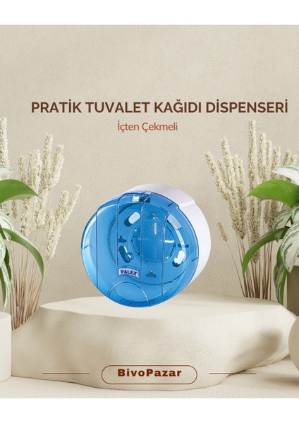 Pratik Tuvalet Kağıdı Dispenseri (Içten Çekmeli) Şeffasf Mavi