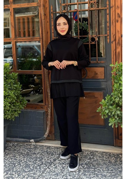 Çizgi Detaylı Bağcıklı Sweatshirt 10002522311017 Siyah