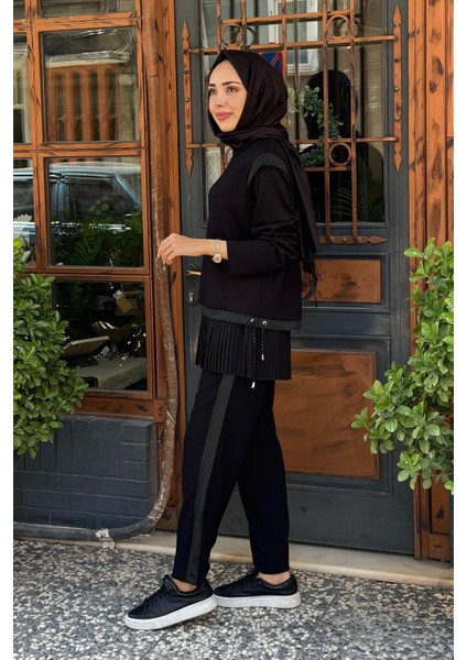 Çizgi Detaylı Bağcıklı Sweatshirt 10002522311017 Siyah fiyatları