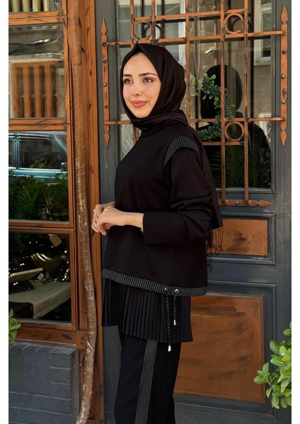 Çizgi Detaylı Bağcıklı Sweatshirt 10002522311017 Siyah modelleri