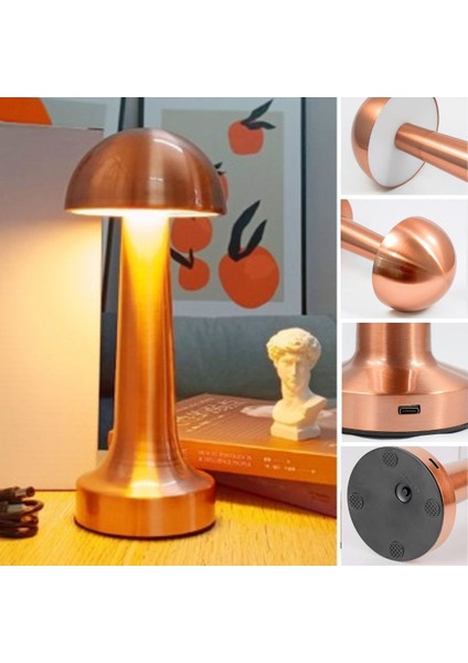 Mantar Model Bronz Renk Şarjlı Dokunmatik 3 Renkli LED Masa Lambası indirimleri