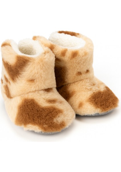 Çocuk ve Bebek Wellsoft Ev Botu, Inek Desenli Panduf, Kışlık Peluş Patik Bot