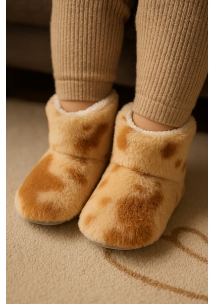 Çocuk ve Bebek Wellsoft Ev Botu, Inek Desenli Panduf, Kışlık Peluş Patik Bot modelleri