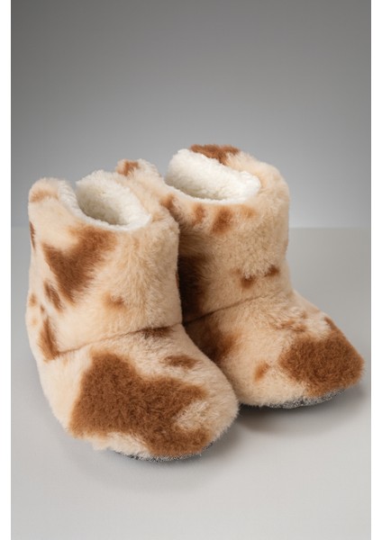 Çocuk ve Bebek Wellsoft Ev Botu, Inek Desenli Panduf, Kışlık Peluş Patik Bot fırsatları