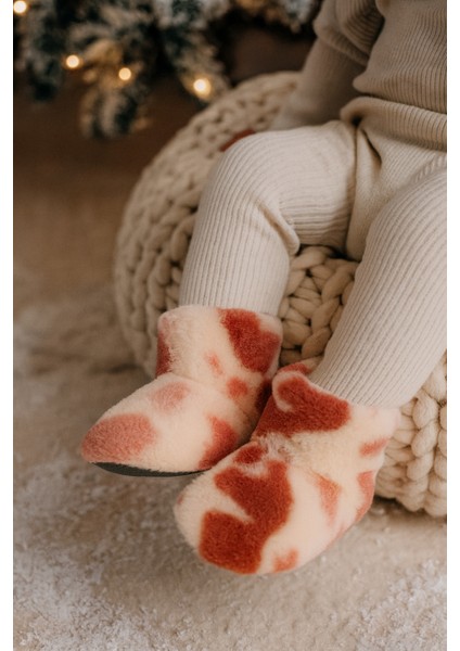 Çocuk ve Bebek Wellsoft Ev Botu, Inek Desenli Panduf, Kışlık Peluş Patik Bot fiyatları