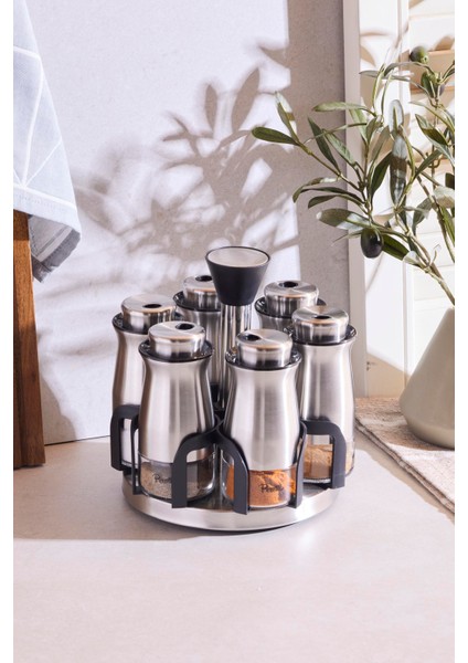 Inox 6'lı Dönerli Baharatlık Takımı