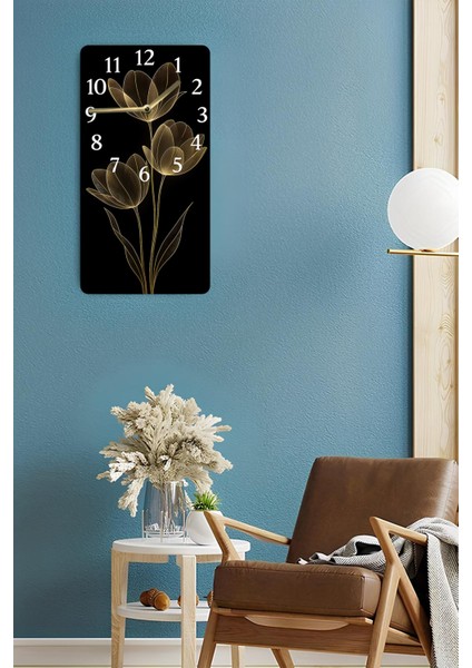 Şıklığıyla Göz Alıcı Siyah Zemin Üzerine Altın Çiçek Desenli Mdf Dikdörtgen Saat (30X60 Cm) – USD128 fırsatları