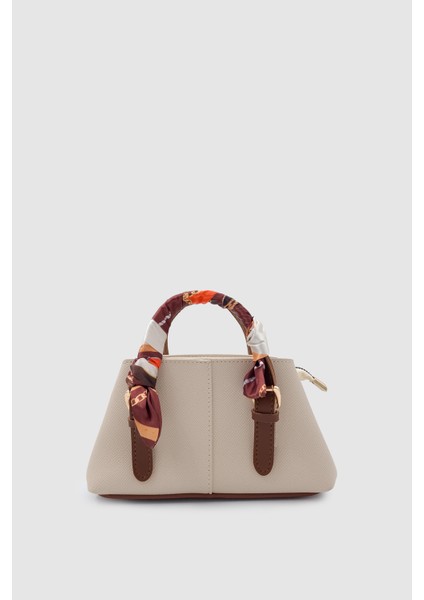Coris Fularlı Saplı Mini Boy Çapraz Askılı El Çantası Krem-Taba