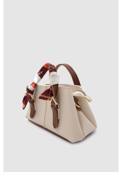 Coris Fularlı Saplı Mini Boy Çapraz Askılı El Çantası Krem-Taba modelleri