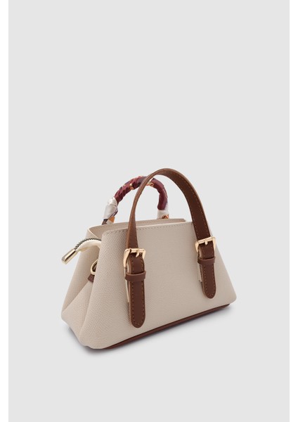 Coris Fularlı Saplı Mini Boy Çapraz Askılı El Çantası Krem-Taba fırsatları