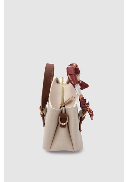 Coris Fularlı Saplı Mini Boy Çapraz Askılı El Çantası Krem-Taba indirimleri