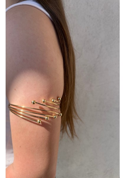 Gold Topçuk Detaylı Paslanmaz Çelik Ayarlanabilir Kadın Pazu Bileklik Kol Kelepçesi Armcuff fiyatları