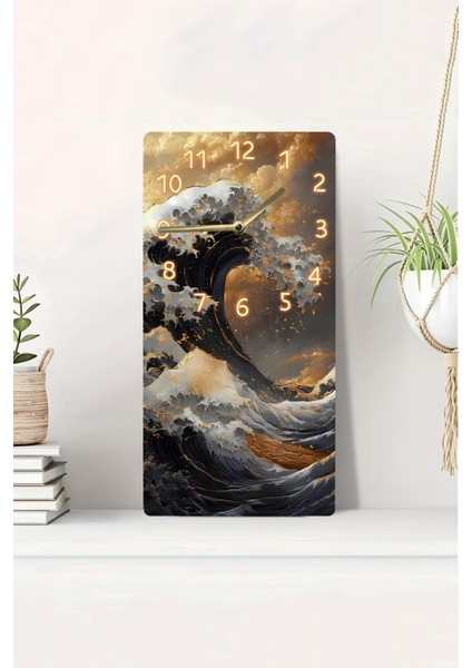 Mdf Dikdörtgen Dalga Desenli Duvar Saati – 30X60 cm Uv Baskı – USD112