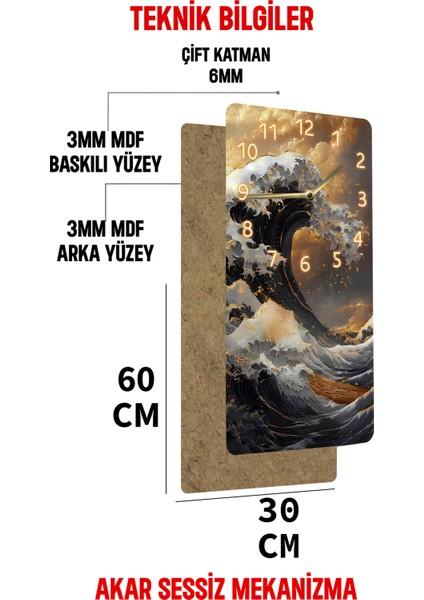Mdf Dikdörtgen Dalga Desenli Duvar Saati – 30X60 cm Uv Baskı – USD112 indirimleri