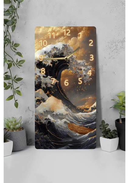 Mdf Dikdörtgen Dalga Desenli Duvar Saati – 30X60 cm Uv Baskı – USD112