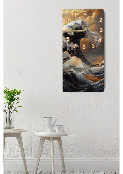 Mdf Dikdörtgen Dalga Desenli Duvar Saati – 30X60 cm Uv Baskı – USD112